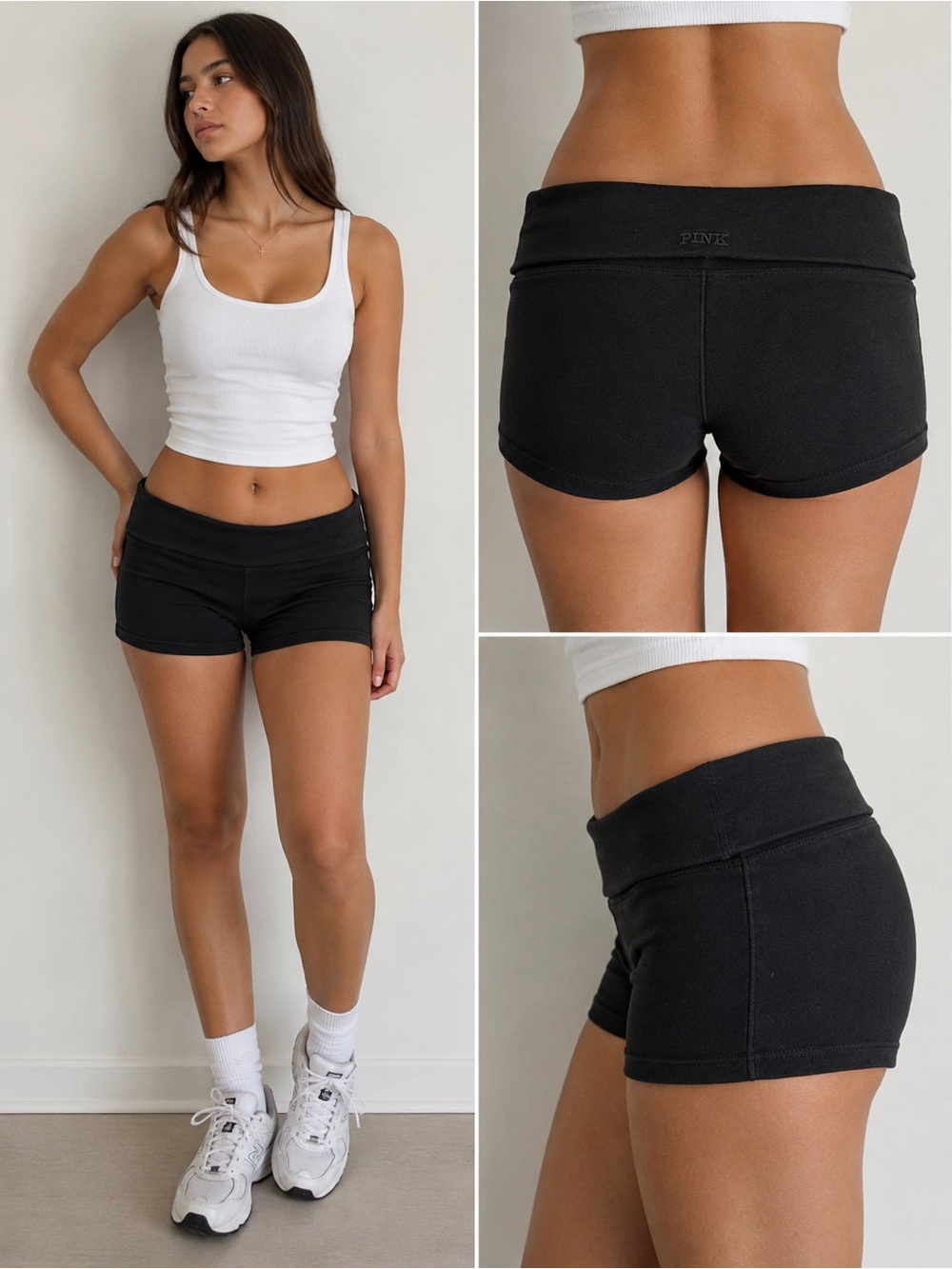 PINK Victoria’s Secret Black Foldover Yoga Shorts Size Large